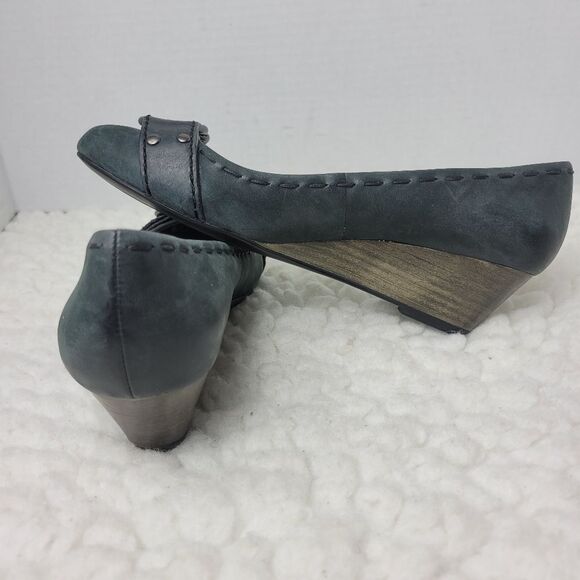 COACH "Millie" Women's Shoes Size 5m5 B Leather Black Nubuck Wedge Pump - Picture 6 of 10